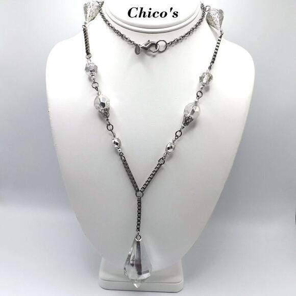 Chico's Long Acrylic Beaded Necklace, Square Chain, Filigree End Caps, 33 Inches - Picture 1 of 9